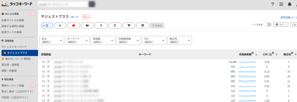 ラッコキーワード月間検索数取得③