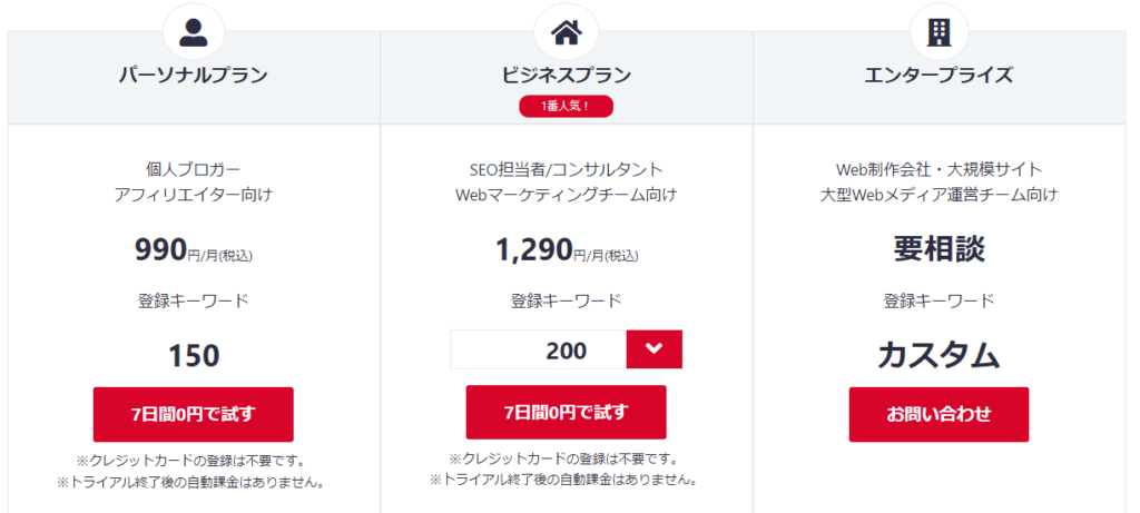 Type: Plain Text
料金プラン一覧表